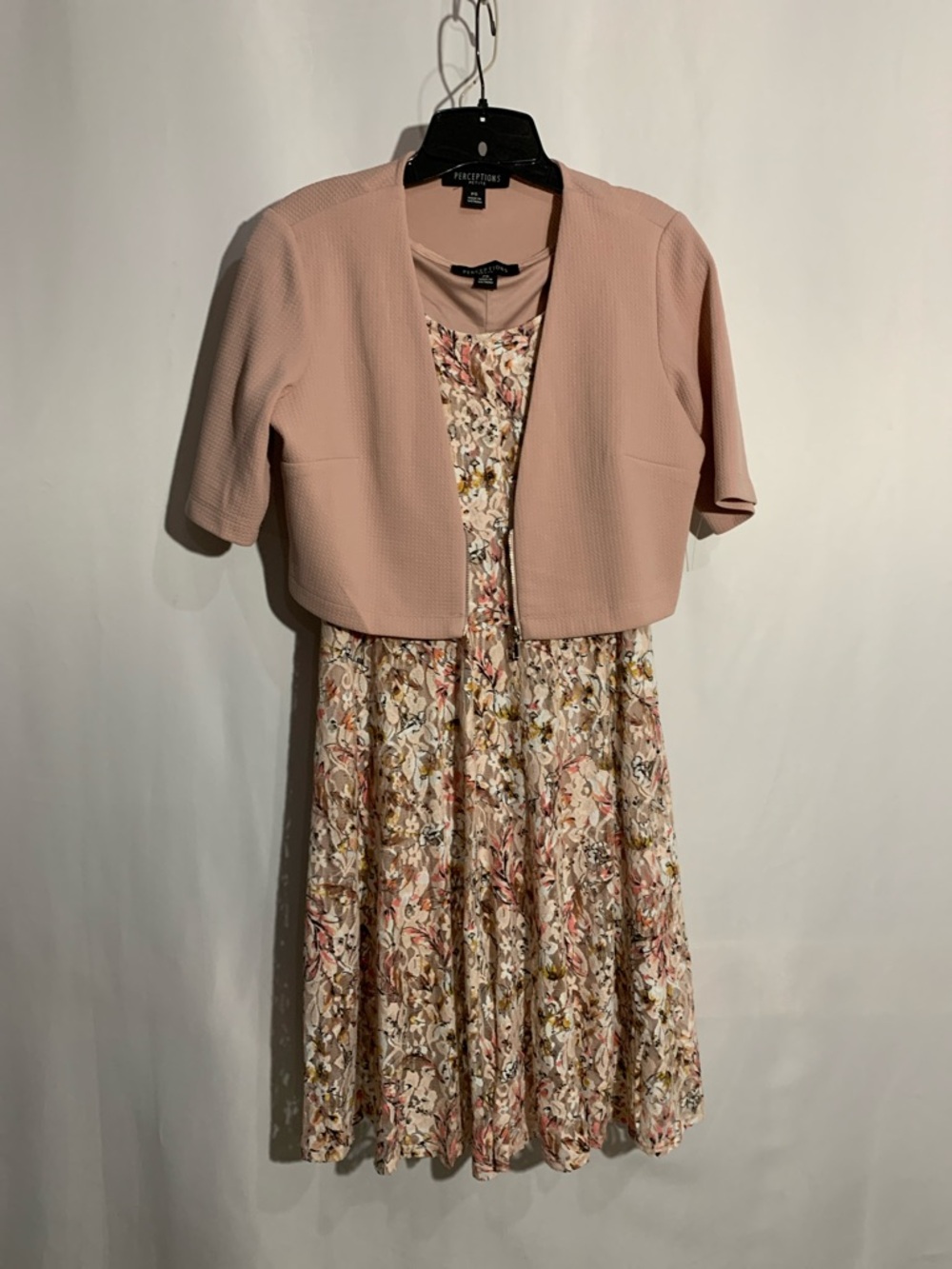 Perceptions Dusty Pink Floral Midi Dress with Cropped Jacket